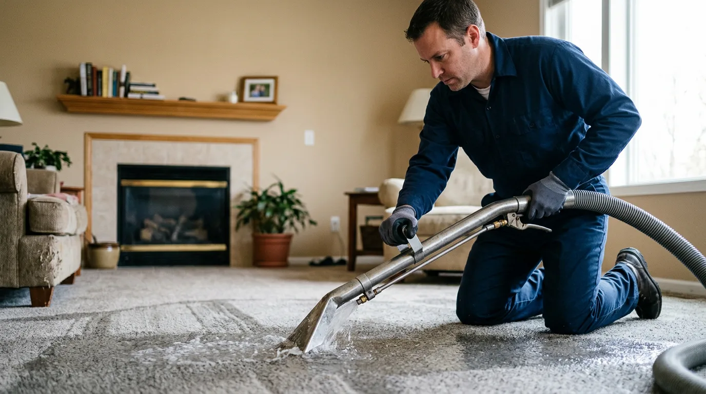 Water damage restoration technician working near Dalzell, IL